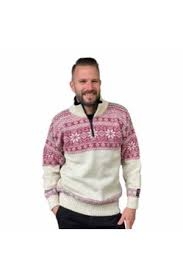 Nordlys Mønstret natur og rosa strikket genser for dame og herre.