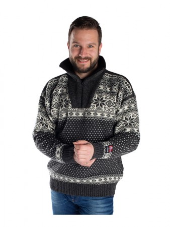 Nordlys Mønstret koksgrå strikket genser for dame og herre.