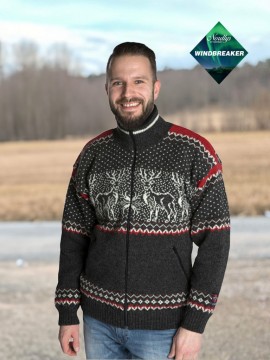 Nordlys Vestland vindtett ulljakke til dame og herre koksgrå natur rød