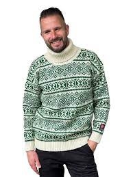 Nordlys Polar. grønn og natur ullgenser for dame og herre, med høy hals.