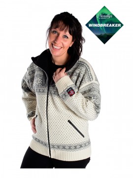 Nordlys Mønstret – vindtett ulljakke til dame og herre – natur og grå
