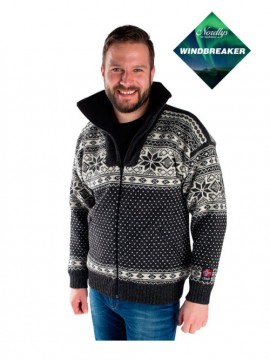 Nordlys Mønstret – vindtett ulljakke til dame og herre – koksgrå og natur