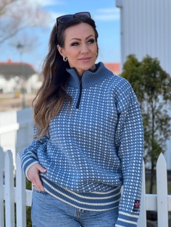 Nordlys klassisk Islender ullgenser til dame og herre med zip blå natur